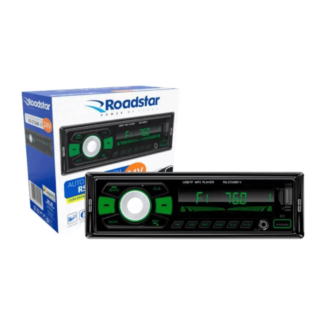 Rádio Automotivo Roadstar Plus Bluetooth Integrado - AM/FM + USB + SD + P2 - Painel Destacável