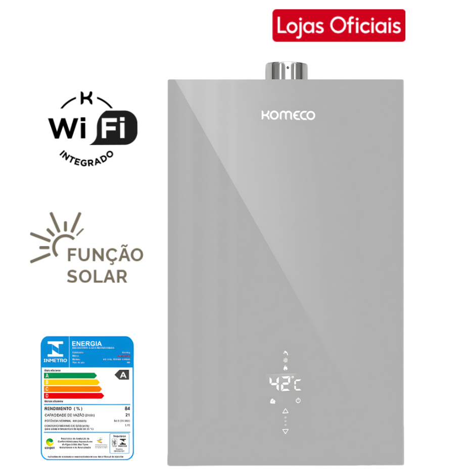Aquecedor a Gás Digital Komeco 21 Litros KO-21SL GLP Wi-Fi (Bivolt) - Compatível com Alexa e Google