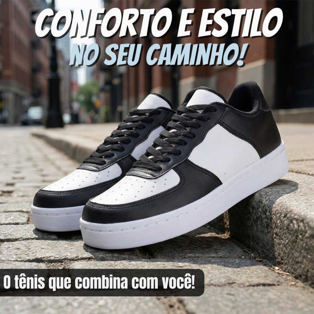 Tenis Unissex Streetwear Confortavel Leve Solado Resistente passeio faculdade streetwear resistente