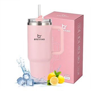 BREAVNO Copo Termico de Aço Inoxidável 1200ml/1.2L com Tampa de Vedação e Canudo de Aço Inoxidável em Oferta na Shopee