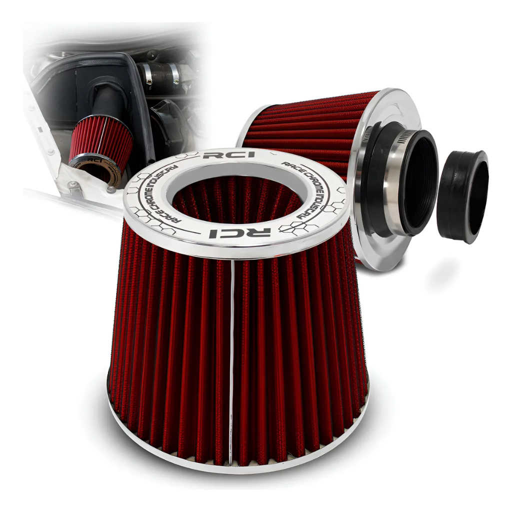 Filtro De Ar Esportivo Rci Duplo Fluxo Universal 3 E 2.5 Pol Vermelho