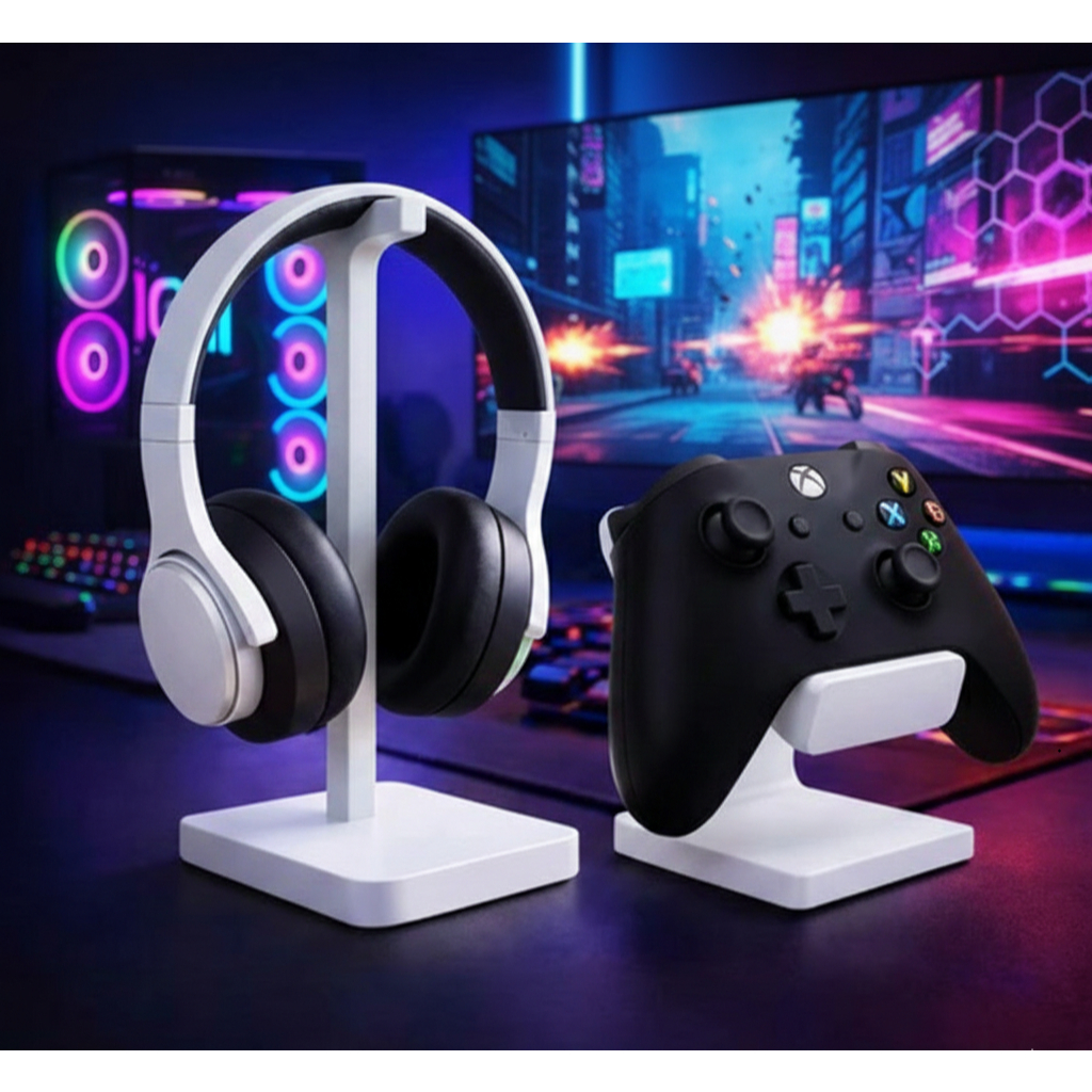 Suporte Gamer para Headset Universal de Mesa | Kits com Suporte para Controle Design Minimalista