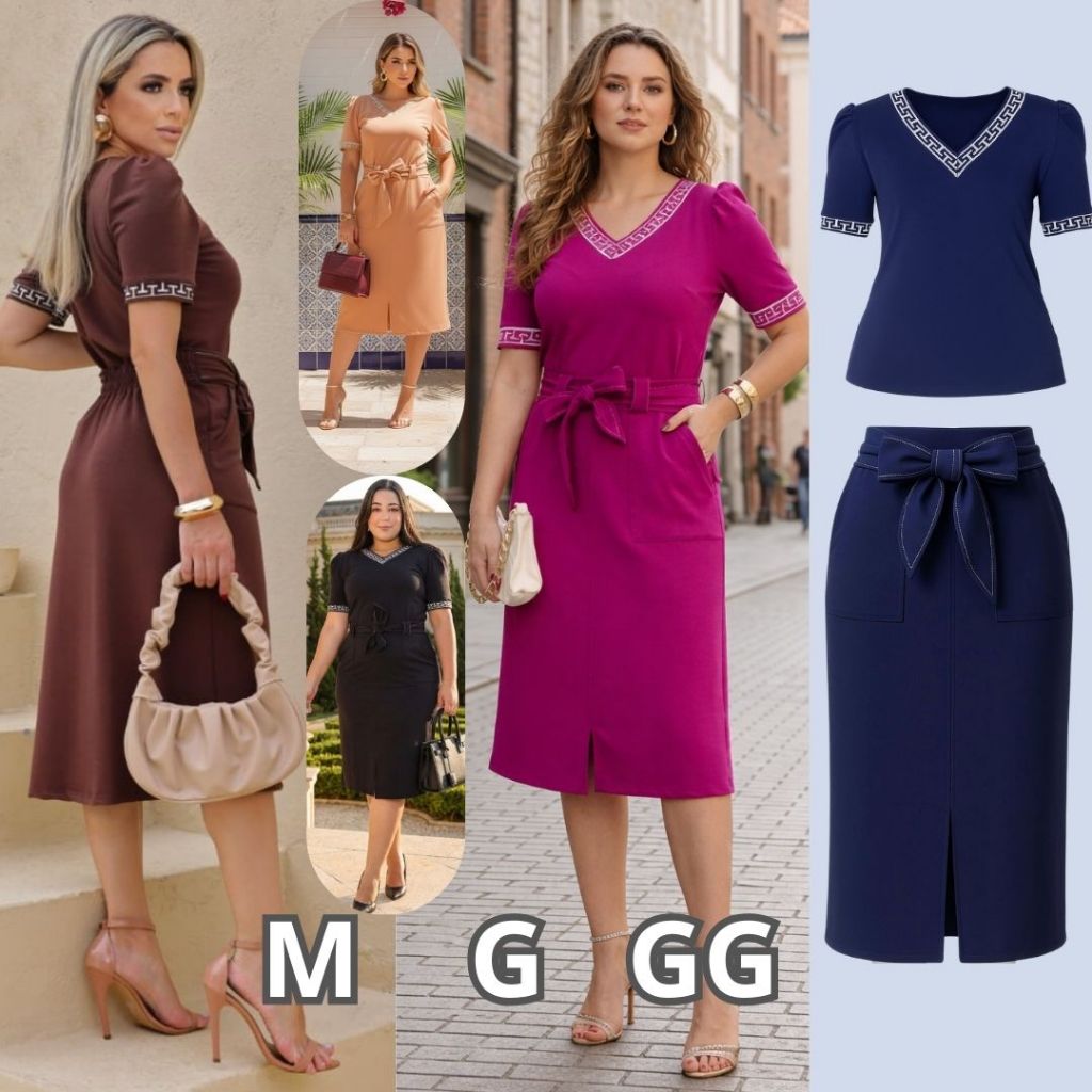 Lançamento Conjunto Feminino Saia Gode Midi+Regata Blusa Manga Curta Cristão Elegante Evangelica