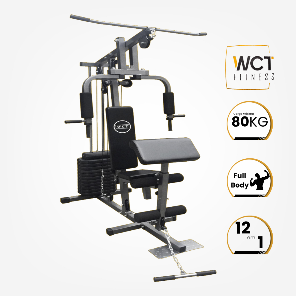 Estação Musculação 80Kg Multifuncional Equipamento Ginástica Completa Residencial WCT Fitness
