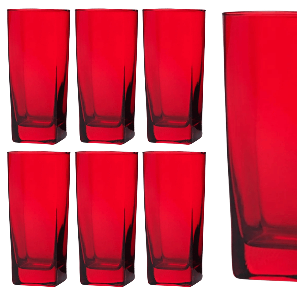 Jogo De Copos Vidro 320ml Bali Quadrado Luxo Vermelho em Oferta na Shopee