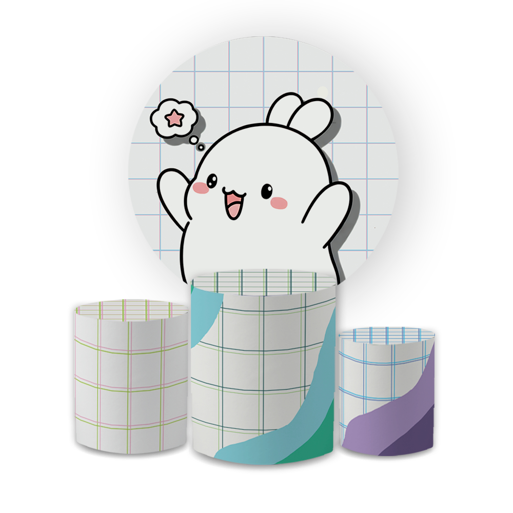Kit Trio Cilindros + Painel 1,5 Coelhinho Mlang Capas Veste Fácil Tema Páscoa Decoração Bibi Painéis