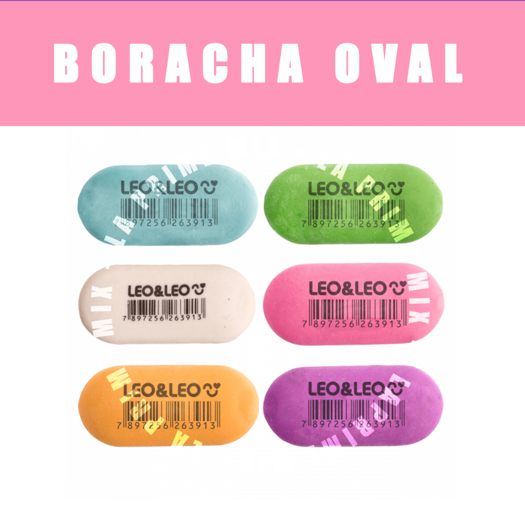 Kit Borracha Oval Colorida 02 Unidades Leo&Leo  Material Escolar Volta as Aulas Color Borracha Macia em Oferta na Shopee