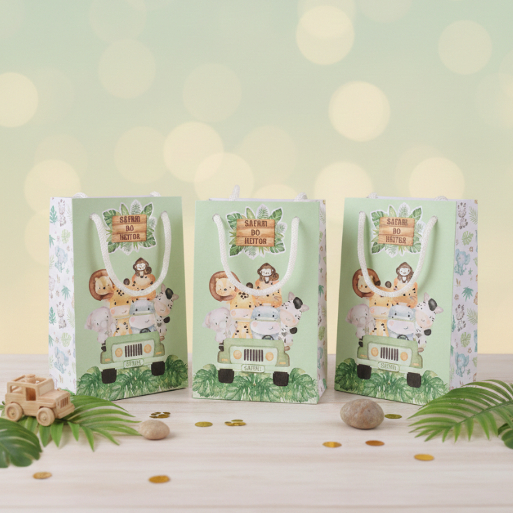 Sacolinha Personalizada Safari Baby (Tamanho P) – Lembrancinha Festa Infantil