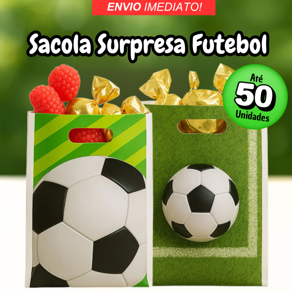 Kit até 50 Sacolas Surpresa Futebol 25x17cm Lembrancinha Festa Infantil Craque Alça Boca Palhaço em Oferta na Shopee