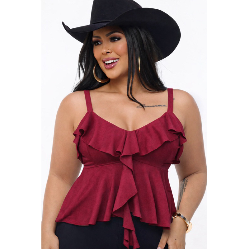 Blusa Regata Suede Feminina | Alcinha com Babado, Macia e Leve | Modelo Básico para Dia a Dia