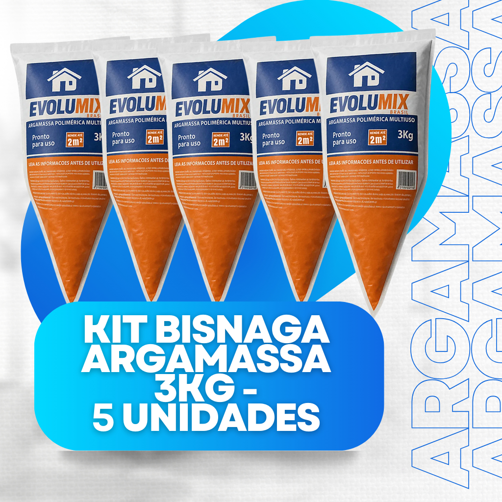 Kit 5 Unidades - Argamassa Polimérica Evolumix 3kg Para Reparo e Assentamento - Blocos e Tijolos