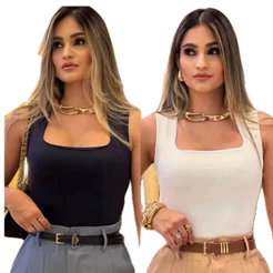kit 2 Blusa Regata Feminina Quadrado Básica Feminina Moda Blusinha