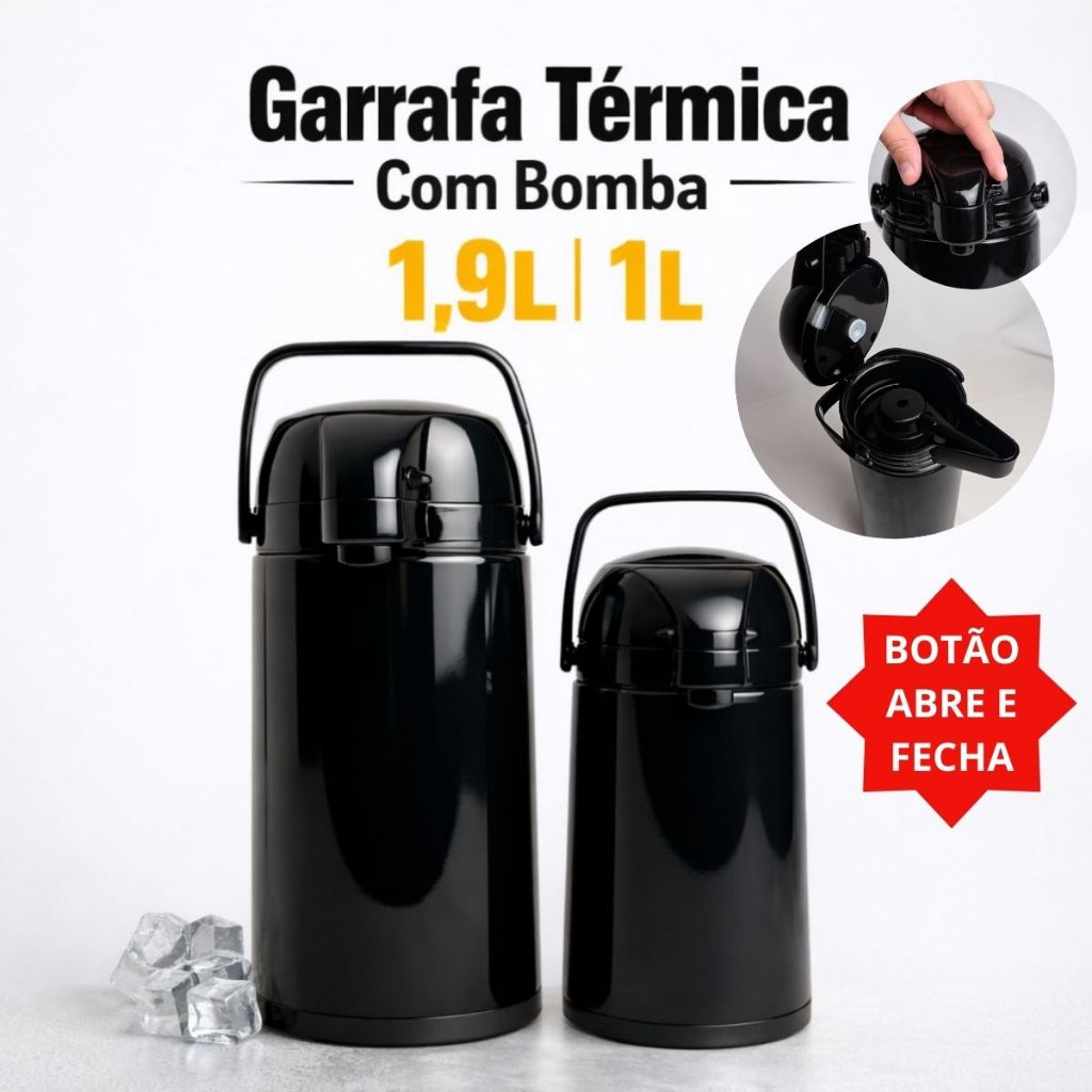 Garrafa Termica Grande Para Café Chá Cor Preta Com Botão de Pressão Design Moderno Luxo em Oferta na Shopee