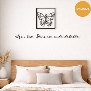 Kit Quadro Borboleta +Frase Decorativa Aqui Tem Deus Em Cada Detalhe De Parede e Cabeceira Religioso TF em Oferta na Shopee
