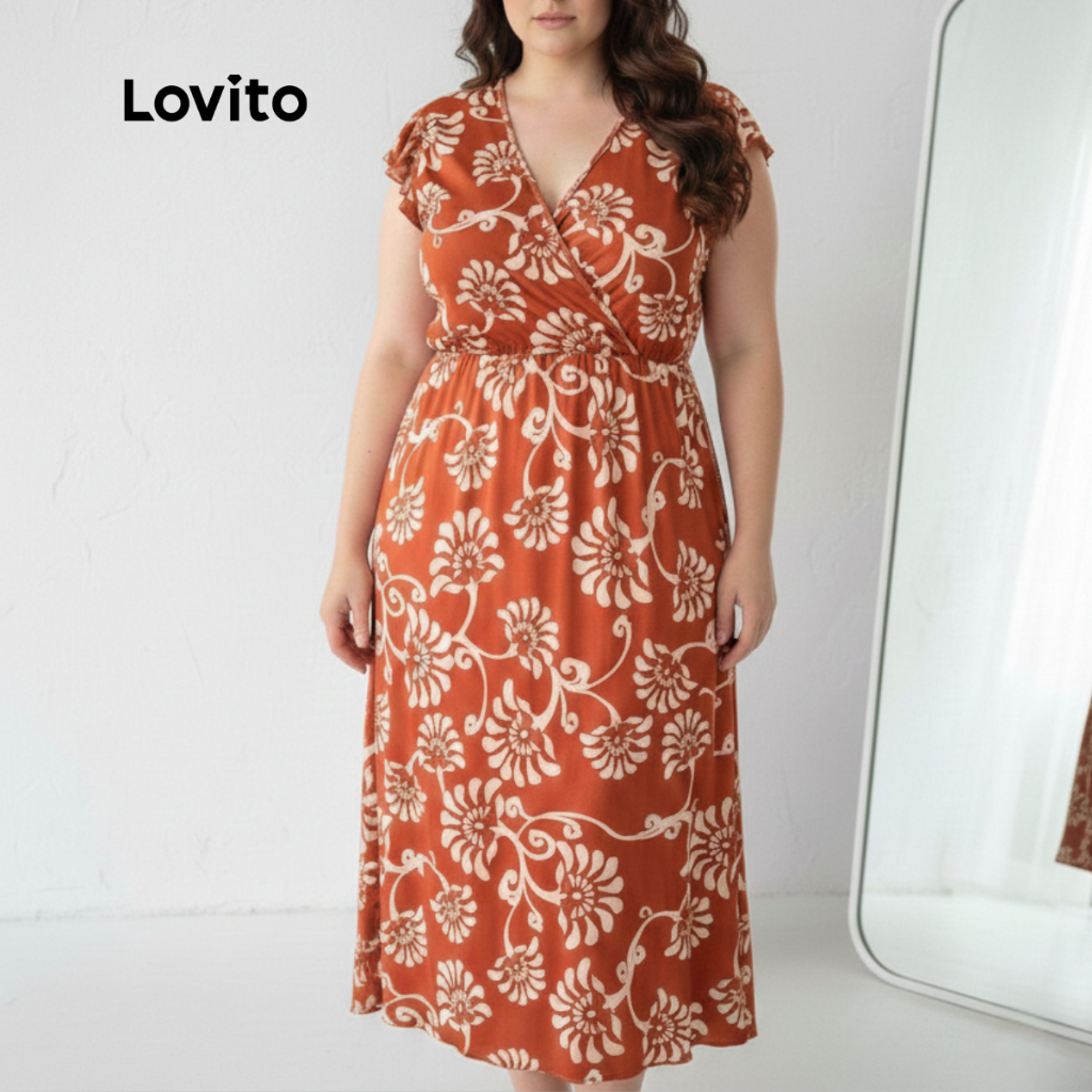 Lovito Vestido Feminino Plus Size Midi Estampa Floral BRDRB931BRL961 em Oferta na Shopee