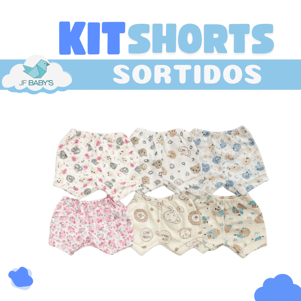 Shorts Bebê Tapa Fralda 1 ou 5 Unidades Ribana Estampada Menino Menina Infantil Sortido