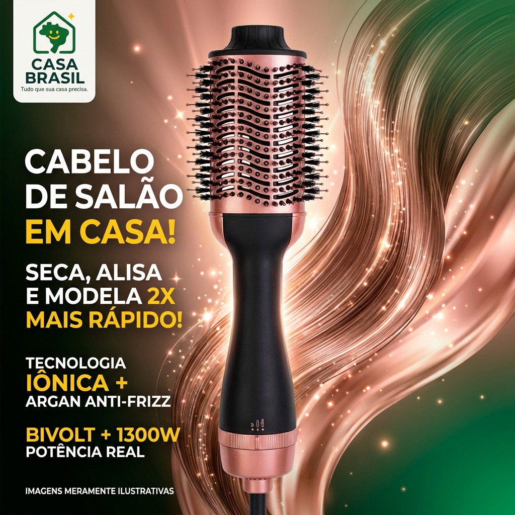 Escova Secadora Alisadora Profissional 1300W Bivolt Íons Cerâmica - Seca Alisa Modela Anti Frizz