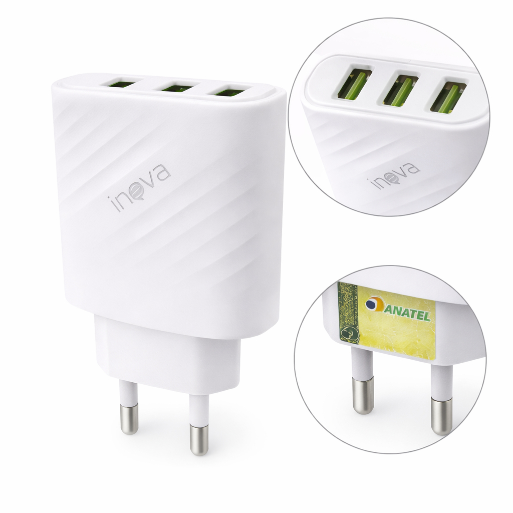 Fonte Carregador USB 5.1A 3 Entradas Carregamento Rápido Inova Prime em Oferta na Shopee