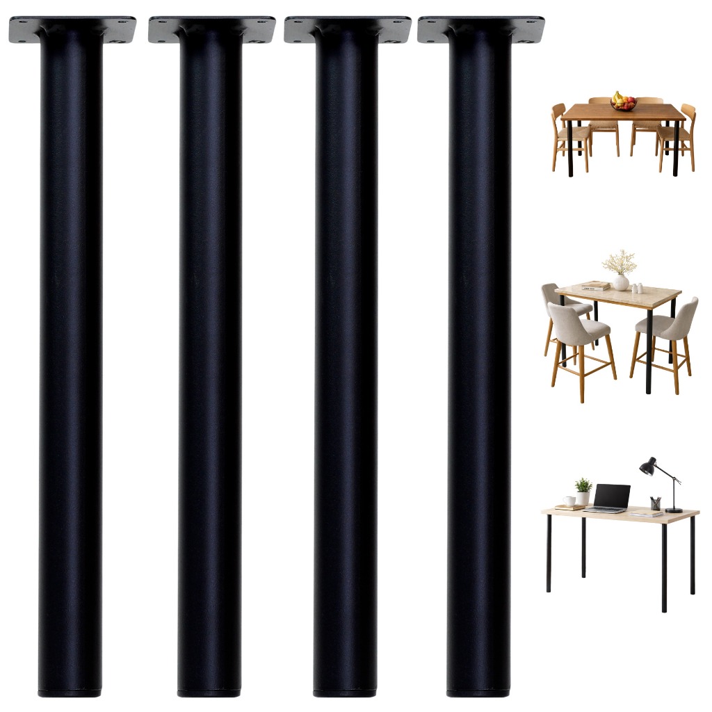 Kit 4 Pés 80cm Tubular Reforçado Mesas Aparadores Pintura Anticorrosivo Preto Baruque