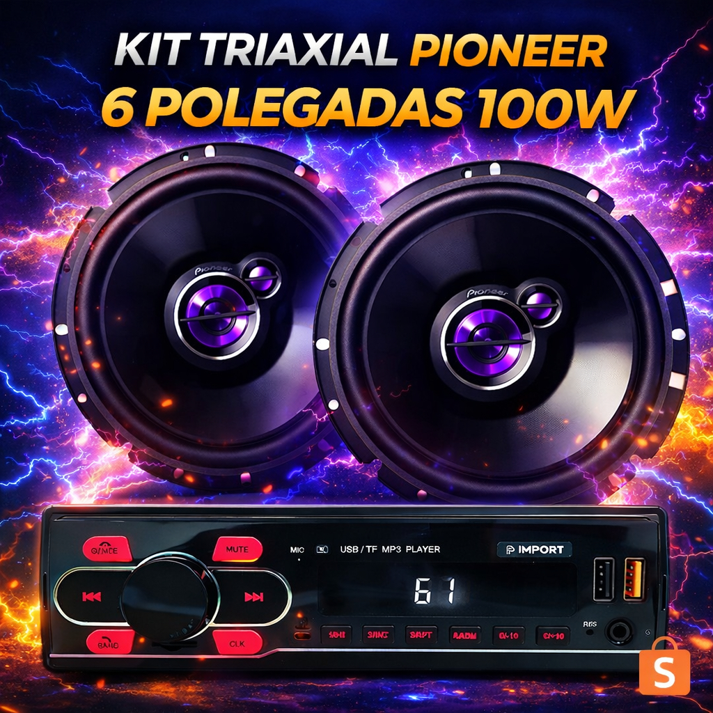 Par Alto-falantes Pionner 100w e Rádio MP3 USB Bluetooth Som Automotivo 4x20w Completo