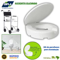 Assento Elevado De Vaso Sanitário Com Tampa Para Idoso 7,5cm Cipla Cadeira de Banho Vasos Resistente