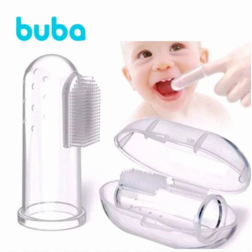 kit Escova Dente Silicone Bebê Com Caixa Protetora Massageador de Gengiva de Silicone Dedo Buba Dedeira Infantil