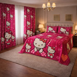 Kit Lençol 4 Peças com Cortina Casal e Queen Toque de Algodão+ 2 Porta Travesseiros  *Oferta em Oferta na Shopee