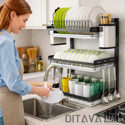 Escorredor De Louças 3 Andar Aço Inoxidável Organizador Moderno Com Porta Talher e Bandeja