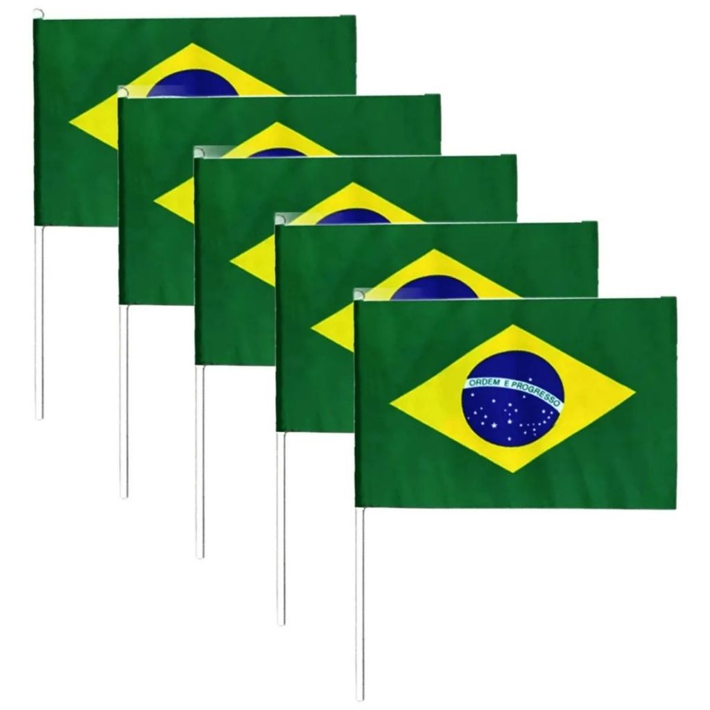 Bandeira Do brasil KIT 12 unidades Copa do Mundo Bandeirinha de Mão Haste Torcida Copa Comemoração