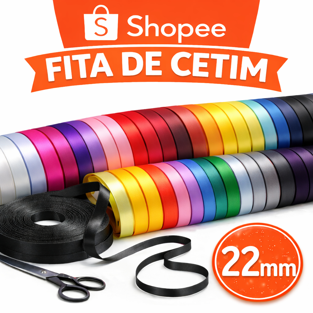 Fita de Cetim 22mm Poliester Com 50 Metros em Oferta na Shopee