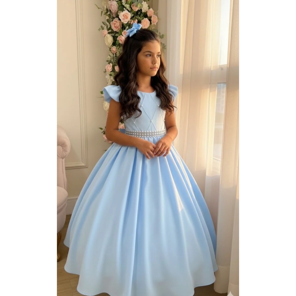 Vestido Longo de Festa Infantil Juvenil Ysa Ariane Azul bebê