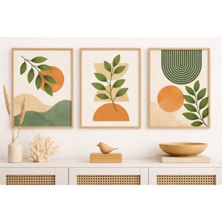 Quadro Decorativo 3 Peças Boho Moderno Abstrato Verde Nude Bege Folhas Decoração Casa em Oferta na Shopee