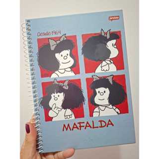 Caderno Espiral Colegial 1 matéria 80 fls. Mafalda Jandaia em Oferta na Shopee