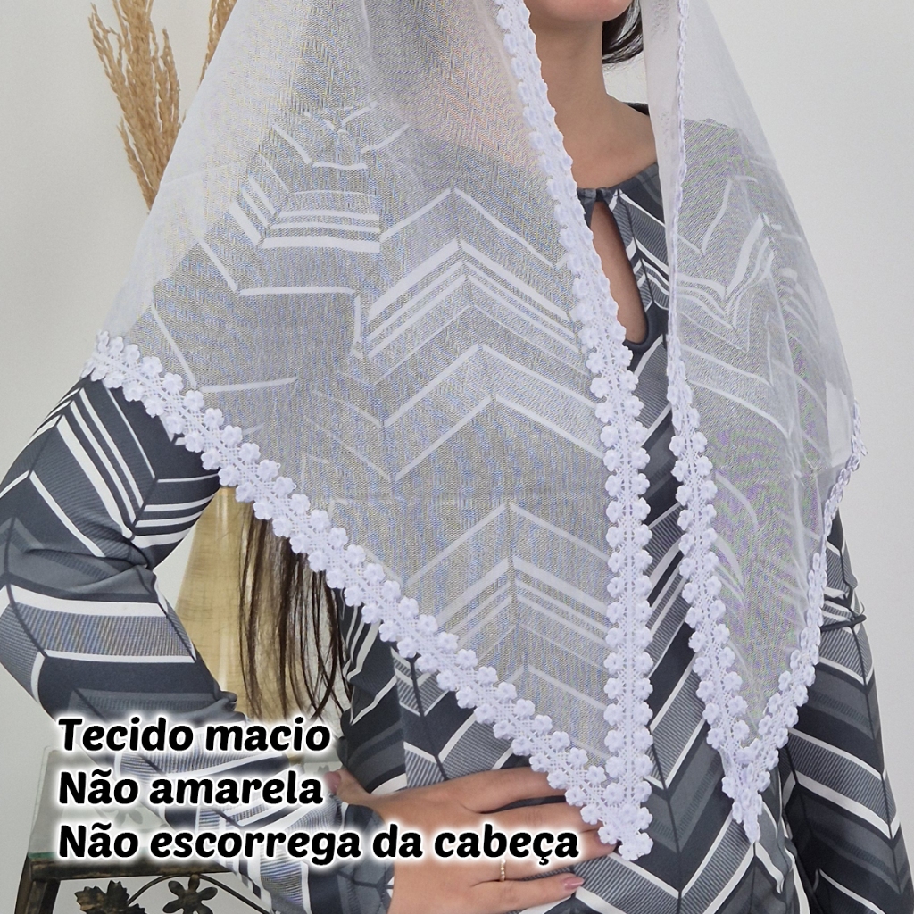 Véu Ccb Congregação Cristã Adulto Renda Guipir Floral (mod. Bianca) — imagem 2 de 2