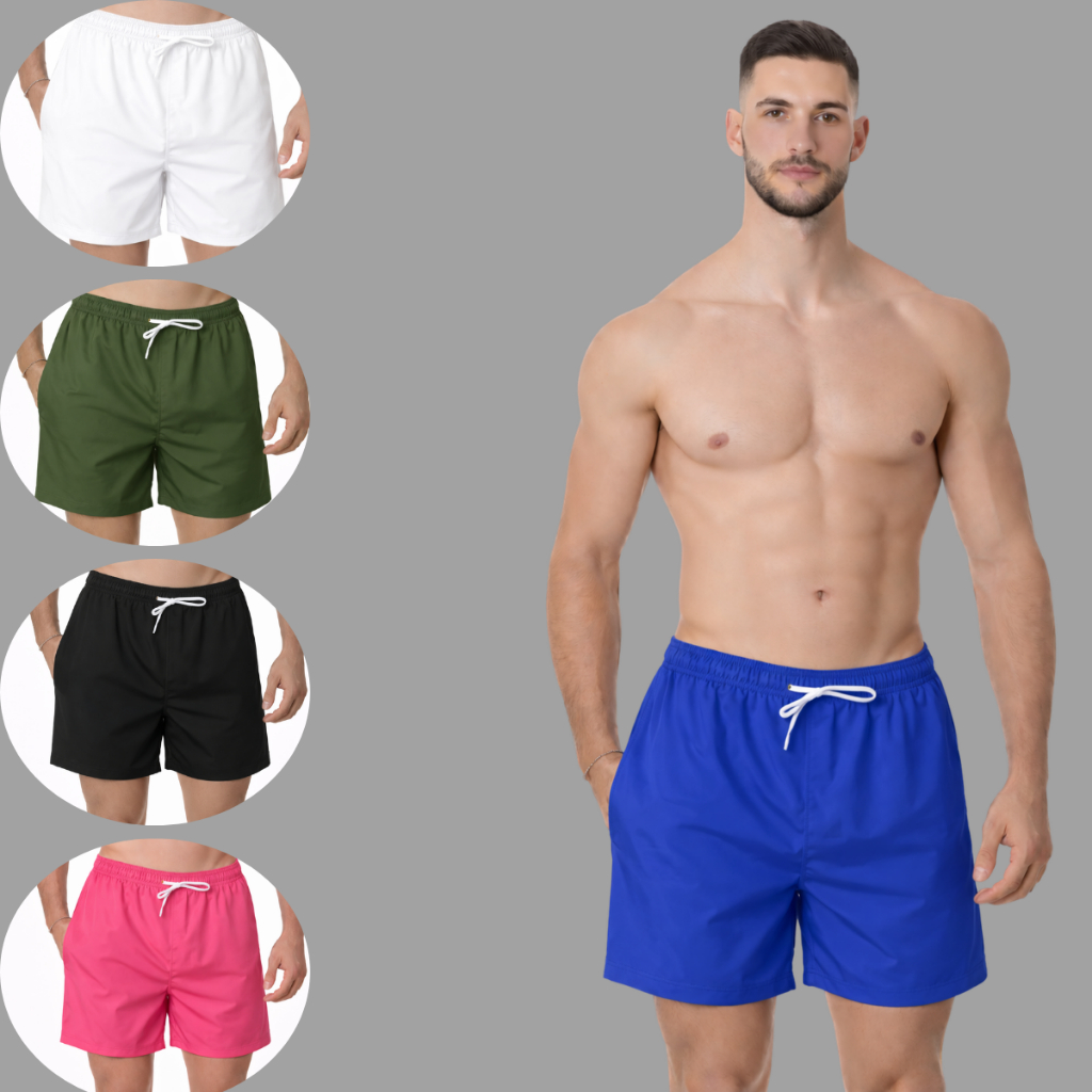 Shorts Bermuda Tactel Com Elastano E Bolsos Leve Liso Casual E Confortavel Bom Para Esportes Piscina