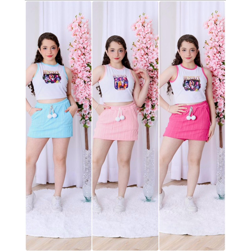 conjunto short saya e cropet guerreiras menina infantil e juvenil confortável e econômico para o dia a dia em Oferta na Shopee