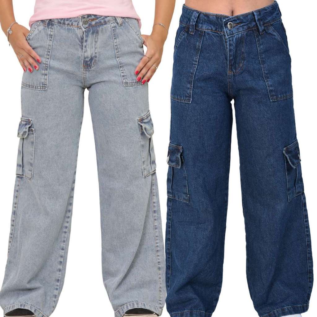 Kit 2 Calça Cargo Jeans e Marmorizada Menina blogueirinha Juvenil 10 ao 16 anos