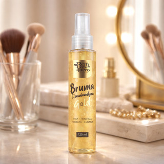 Bruma Iluminadora Gold Efeito Dourado Suave Fixador de Maquiagem Fixa e Hidrata- Bella Bem Me Quero