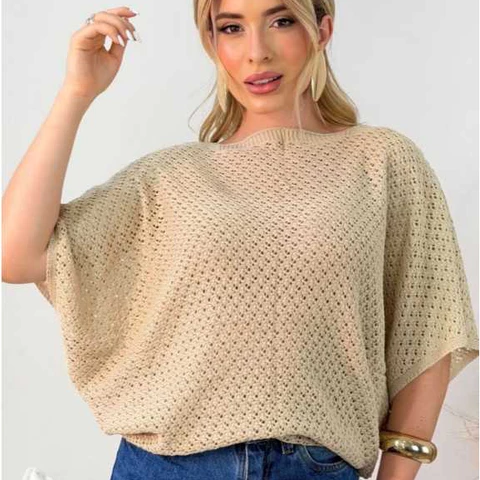 Blusa Feminina Estilosa Blusa Texturizada Tricot Manga Morcego Roupa Feminina Leve Tendência