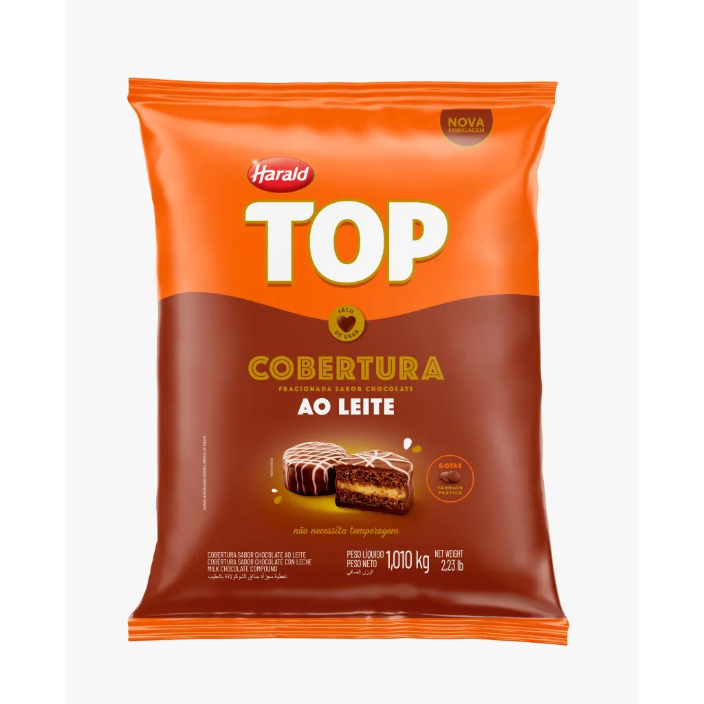 Cobertura Harald Top gotas 1,010kg ao leite em Oferta na Shopee