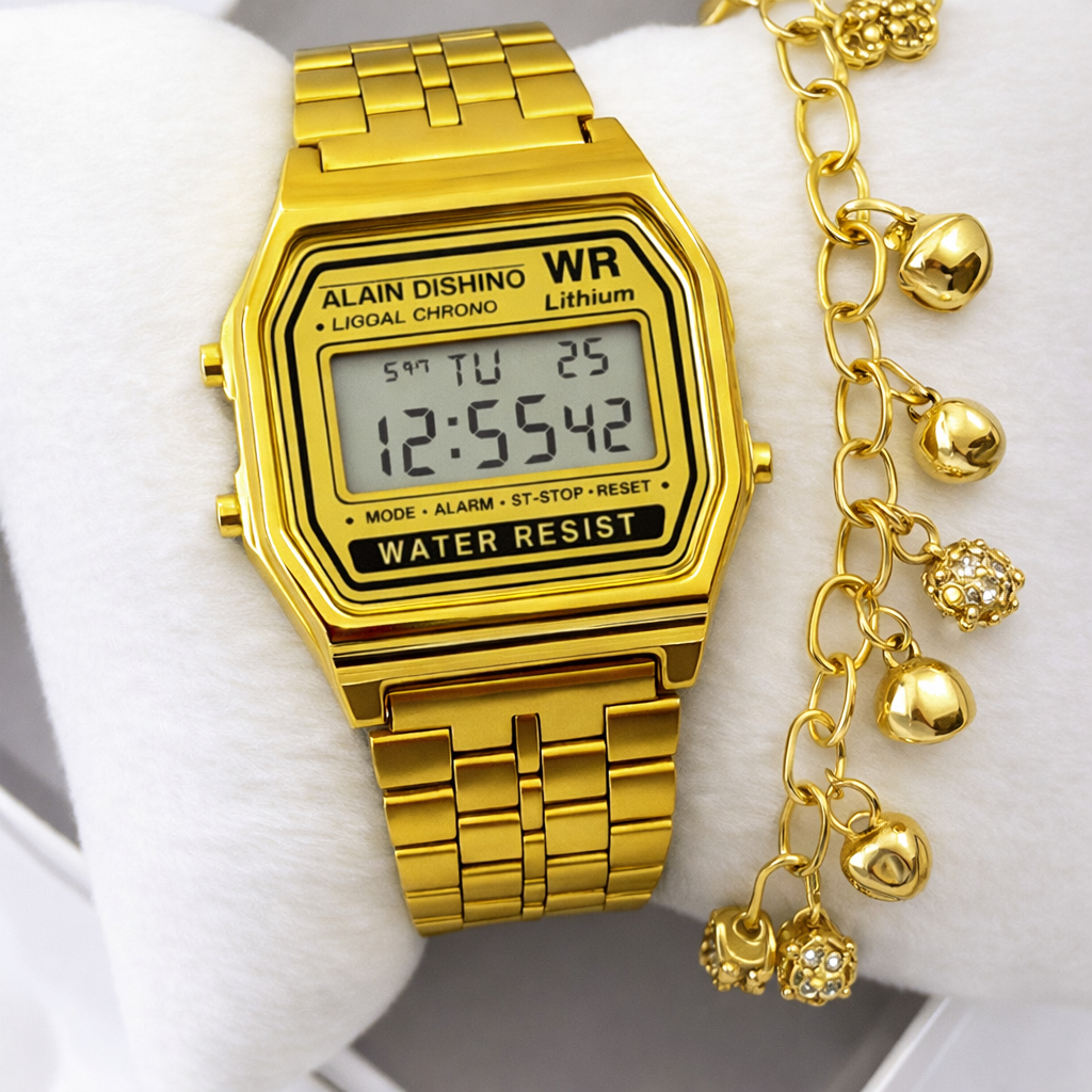 Kit Relógio e Pulseira Retrô Quadradinho Vintage Digital Led Feminino Fashion em Oferta na Shopee