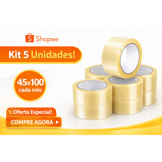 Fitas Transparentes Durex 45X100MT Kit com 5 Rolos Embalagem em Oferta na Shopee