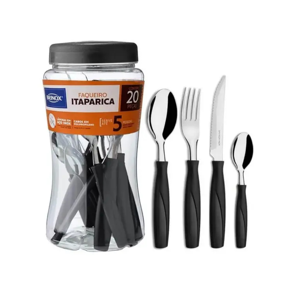 Faqueiro Itaparica 20 Peças Preto Aço Inox Brinox Conjunto Jogo de Talheres Utensílios de Cozinha em Oferta na Shopee