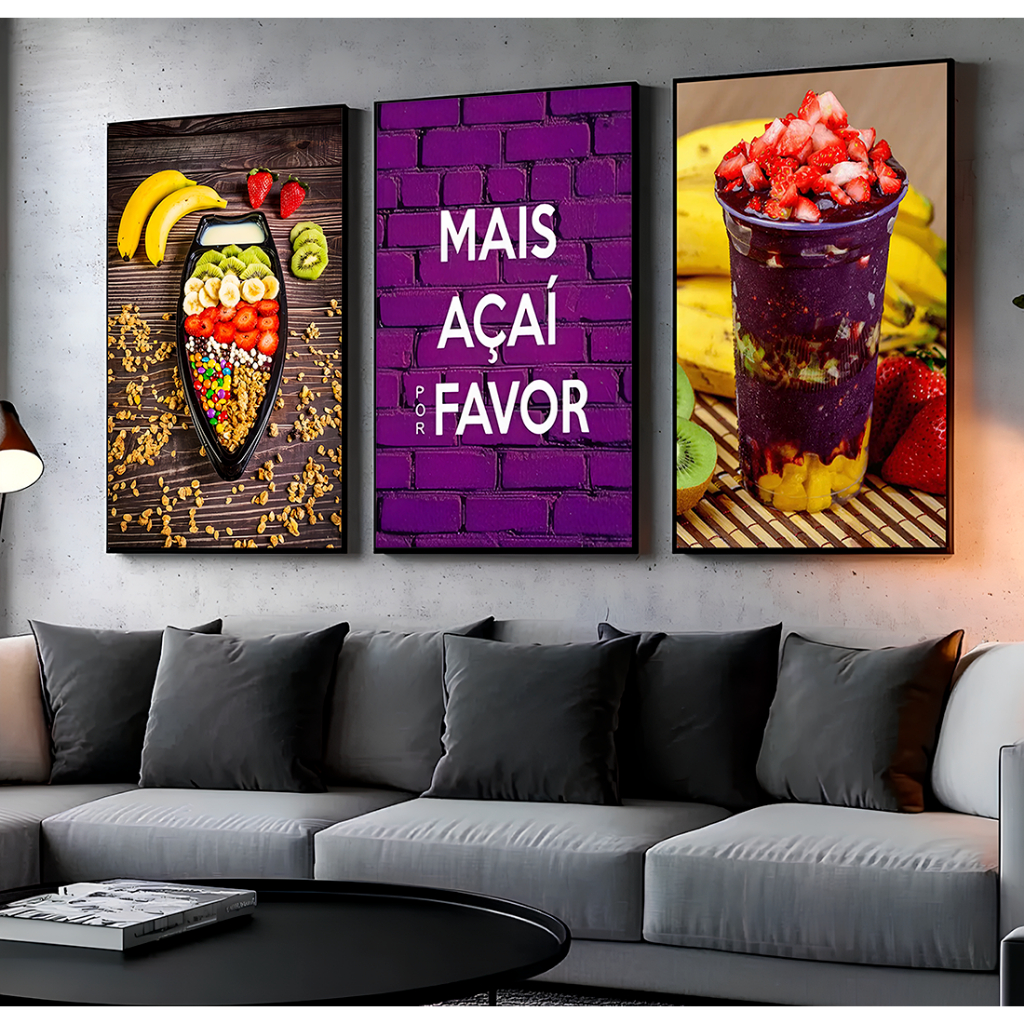 Quadros Decorativos Loja De Açaí ou Açaiteria Mais Açaí Barca Copo Negócio