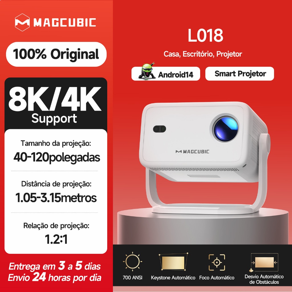 MAGCUBIC Projector L018 700ANSI Foco Automático Android 14… (Mundo Projetado Magcubic)