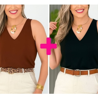 kit 2 Blusa Regata Feminina Duna Gola V Lisa Elegante Casual Verão 2026 Tecido Confortável Tendencia em Oferta na Shopee