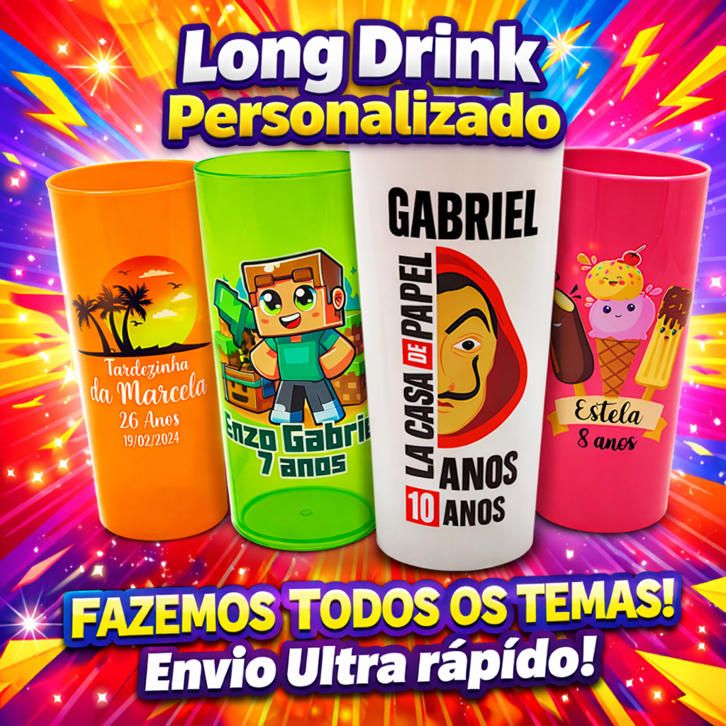 Kit 80 Copos Long Drink 350ml Personalizado para Evento Casamento Festa Aniversário Balada