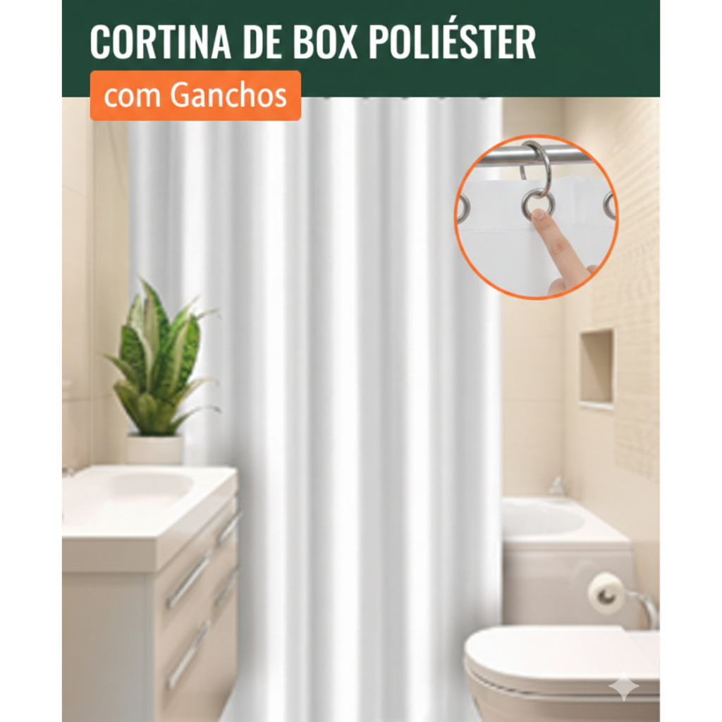 CORTINA DE BOX EM TECIDO POLIESTER ANTIMOFO LUXO COM GANCHOS CORES