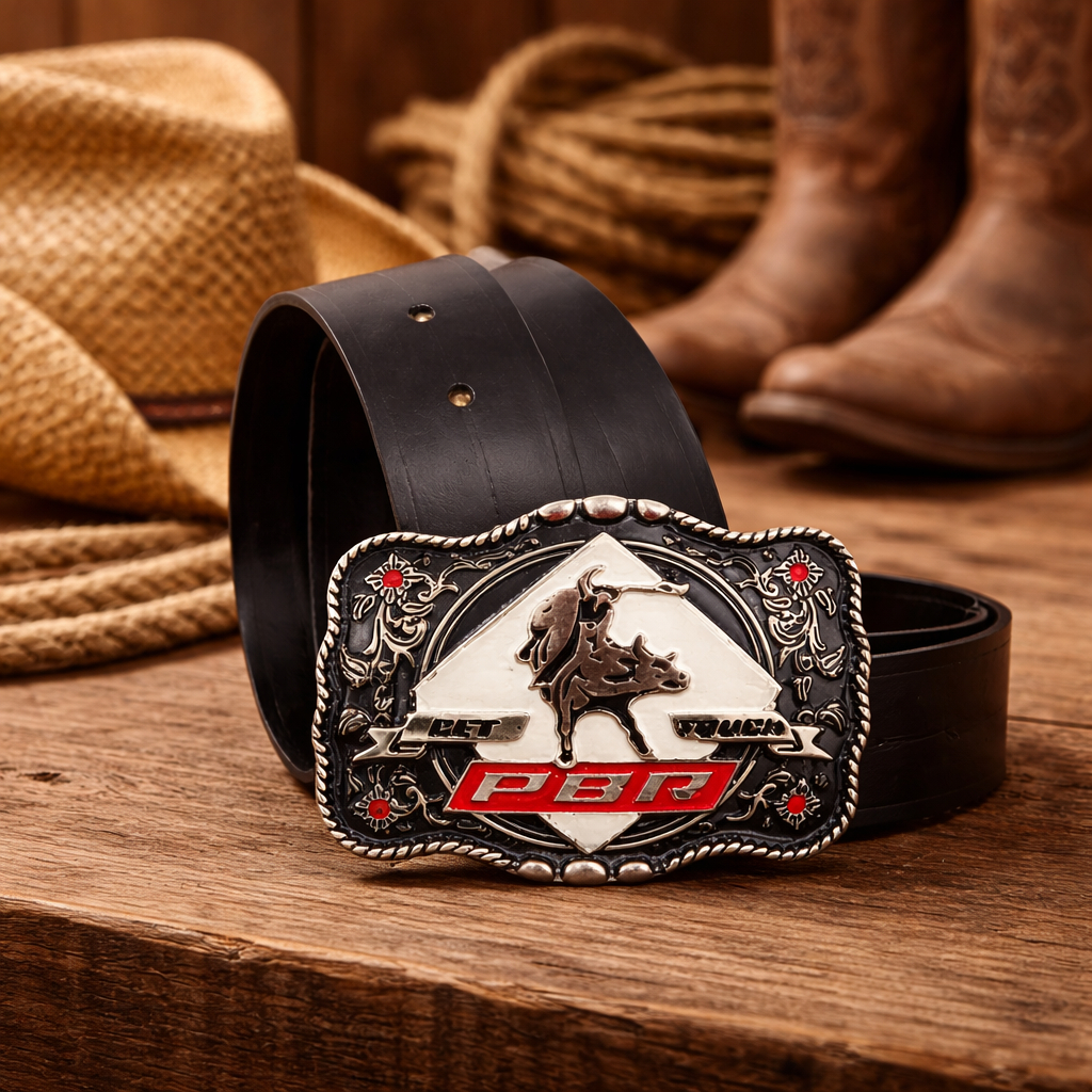 Cinto Pbr Country Com Fivela Couro Legítimo Rodeo Cavalo Peão Cowboy