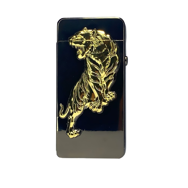 Isqueiro Elétrico Tigre Dourado Recarregável Usb Preto